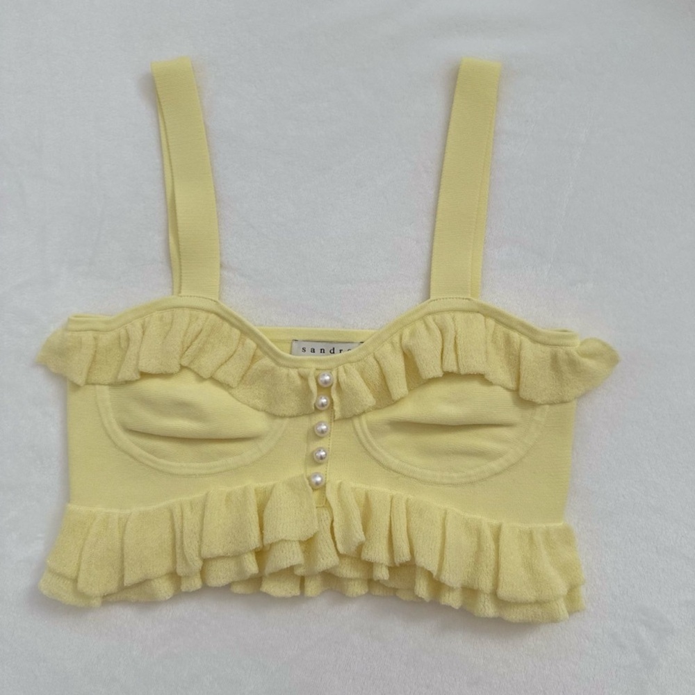 Sandro Light Yellow Ruffled Top with Pearls